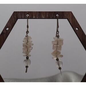 Vintage Sterling Silver Rose Quartz Dangle Earrings 4.55G / 1.8in